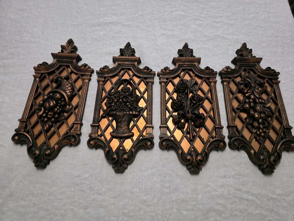 Vintage Mid-Century Coppercraft Guild Wall Decor Wall Plaques 14" x 6" Set Of 4